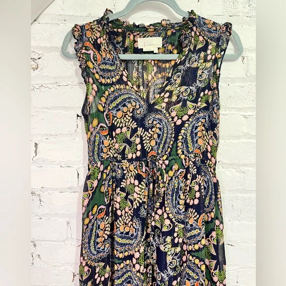 Anthropologie Elmira Boho Paisley Midi Dress Size 4 Tiered Ruffle Trim Small - Picture 8 of 13